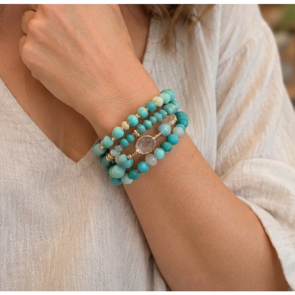 Pomina Blue Beaded Stretch Bracelet Stack NWT